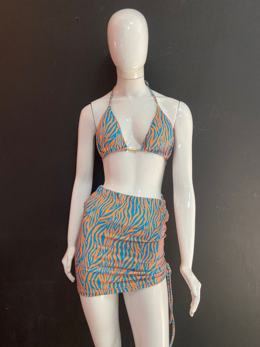 Conjunto Biquíni + Saia Estampa Zebra Neon