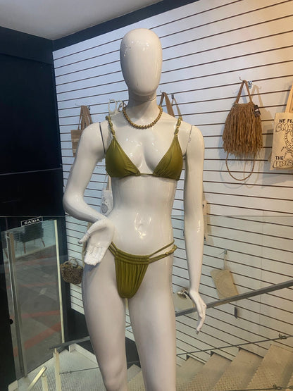 Biquíni Verde Oliva Luxo com Esferas Douradas