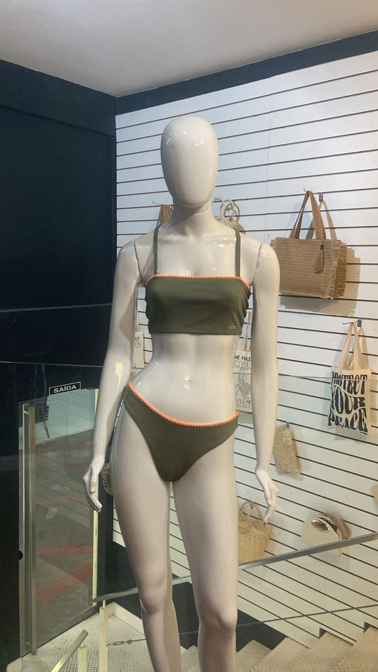 Biquíni Verde Oliva com Detalhe Neon