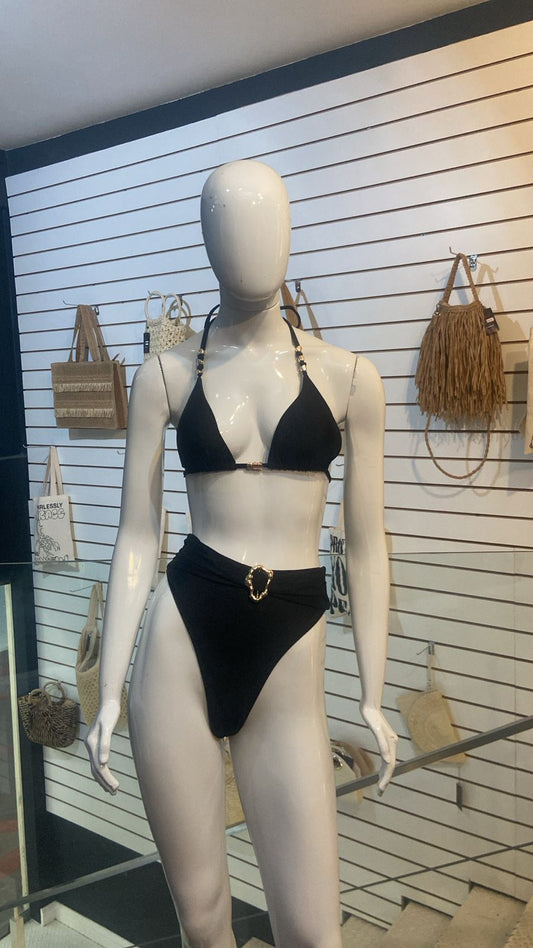 Biquíni Preto com Detalhes Dourados