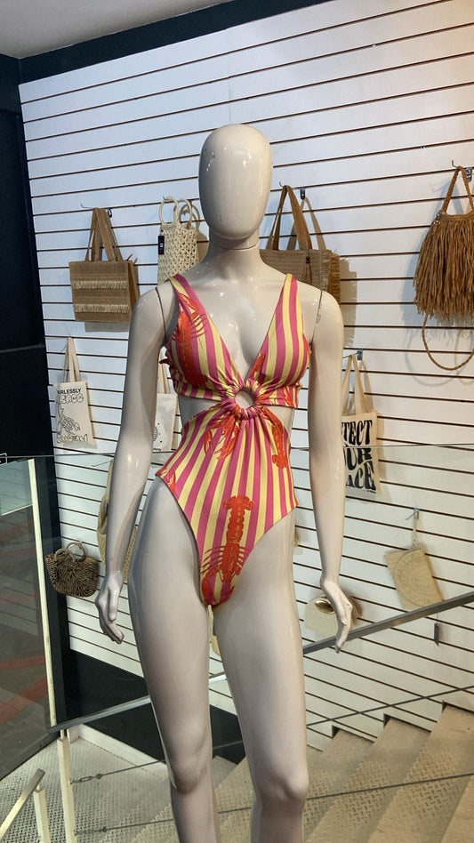 Maiô Listrado Lagosta com Argola