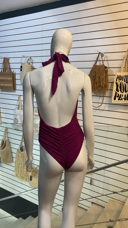 Maiô Metalizado Decote Profundo Pink