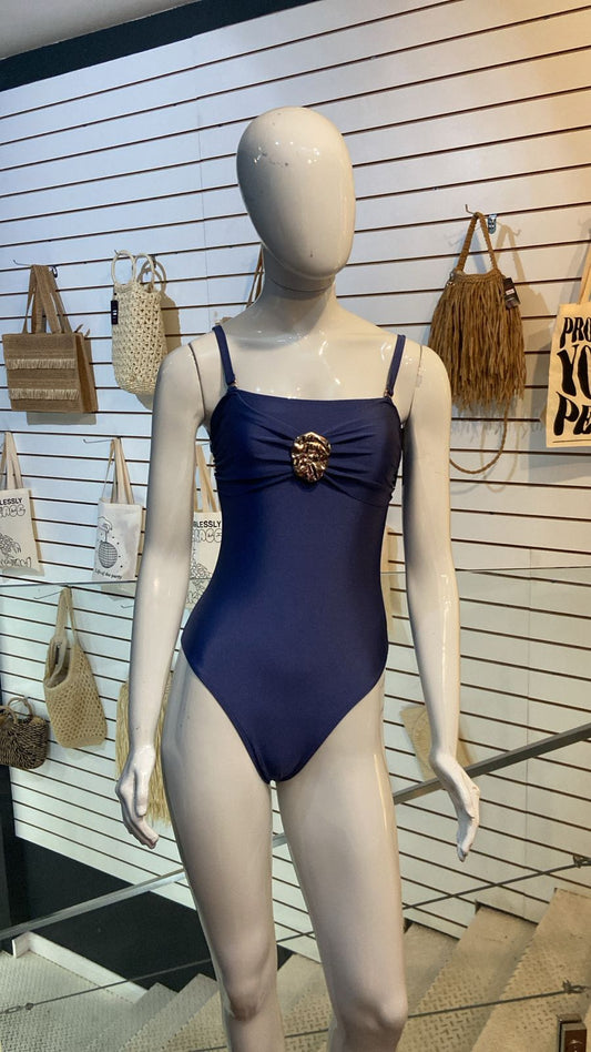 Maiô Azul Marinho com Detalhe Dourado