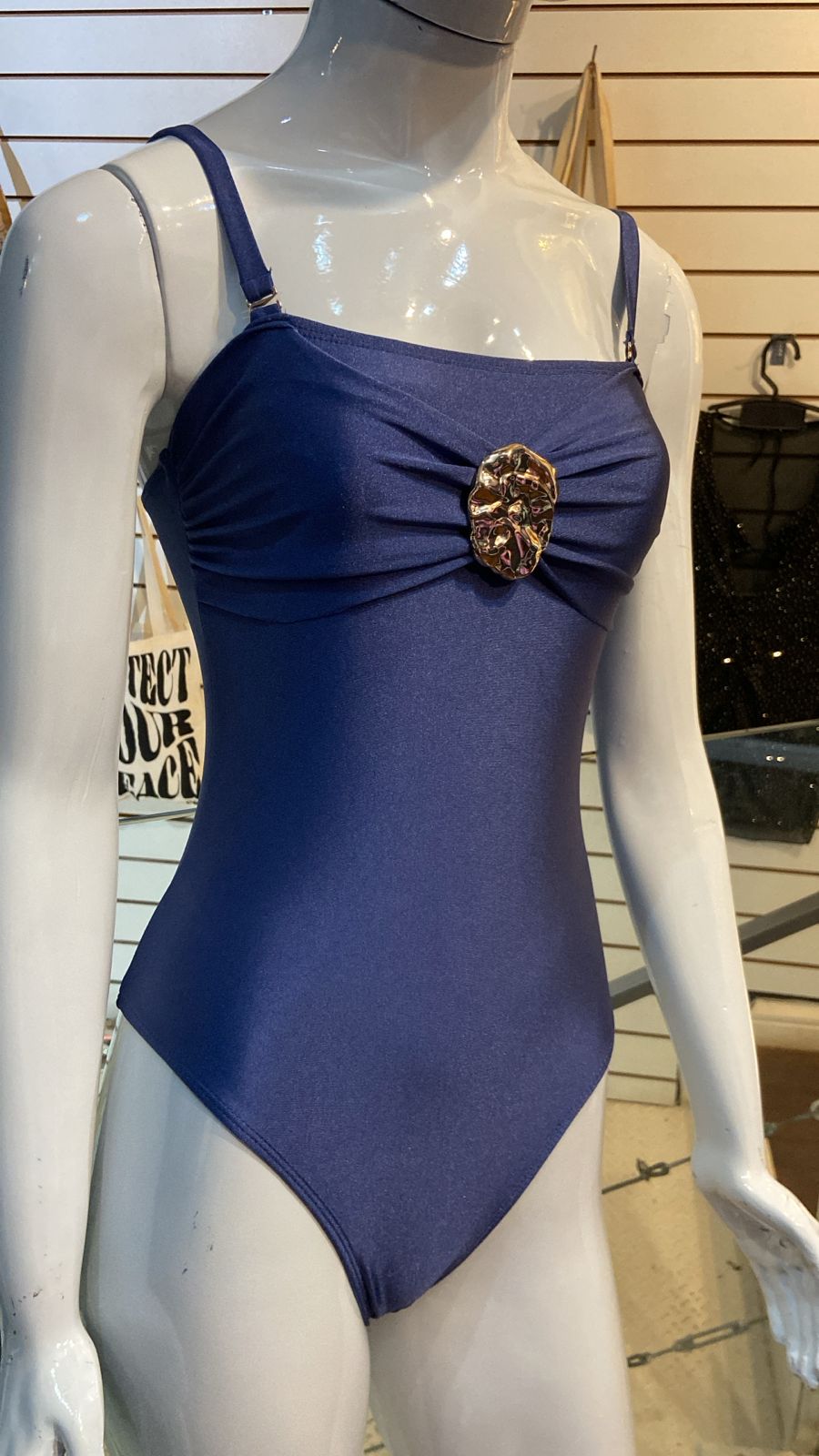 Maiô Azul Marinho com Detalhe Dourado