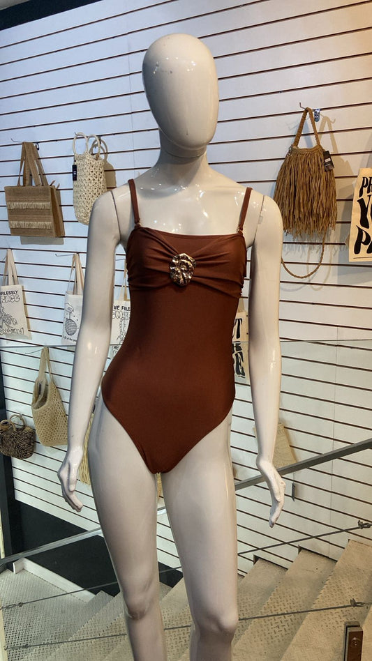 Maiô Marrom Acetinado com Detalhe Dourado