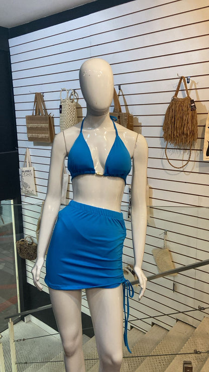 Conjunto Azul com Saia Ajustável