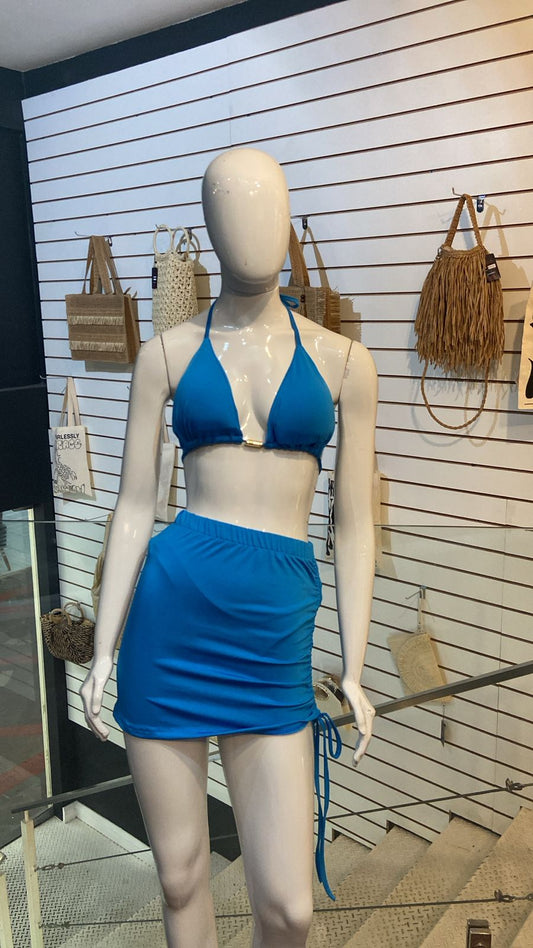 Conjunto Azul com Saia Ajustável