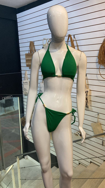 Biquíni Verde com Detalhes Dourados