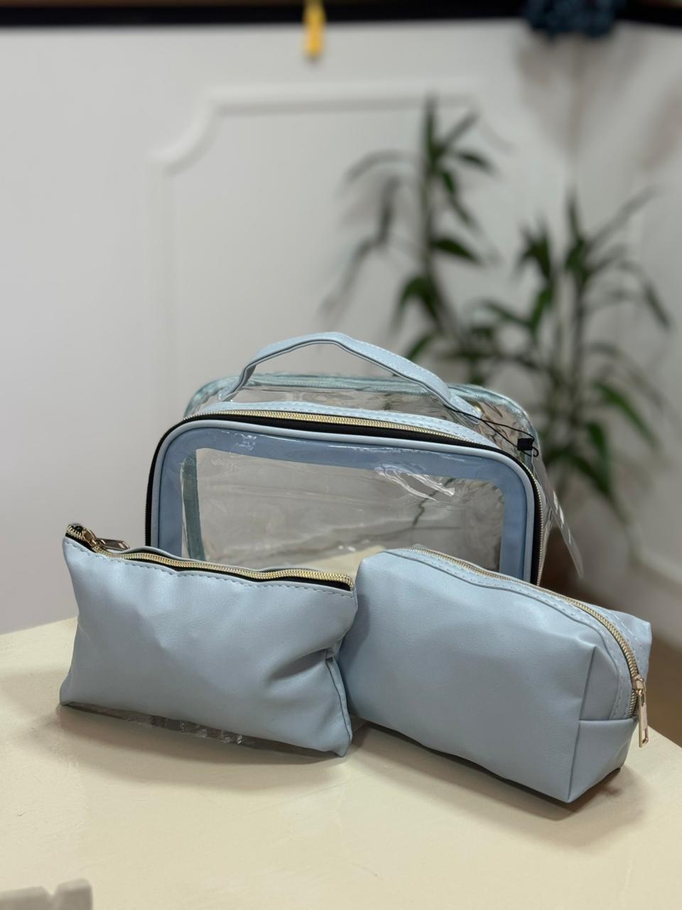 Kit Necessaire 3 Peças Azul Serenity