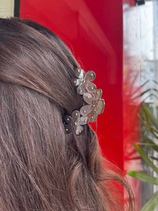 Piranha de Cabelo Flores Translúcidas com Tachas