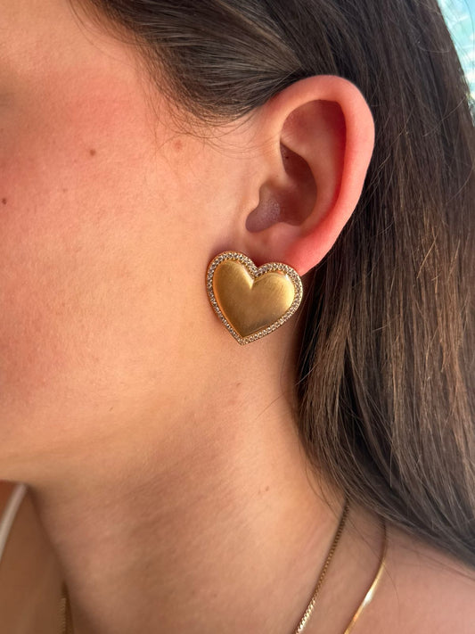 Brinco Coração Dourado com Strass