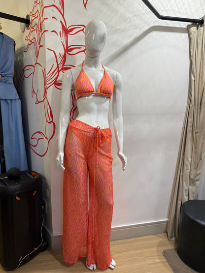 Conjunto Biquíni + Calça Saída de Praia Estampada