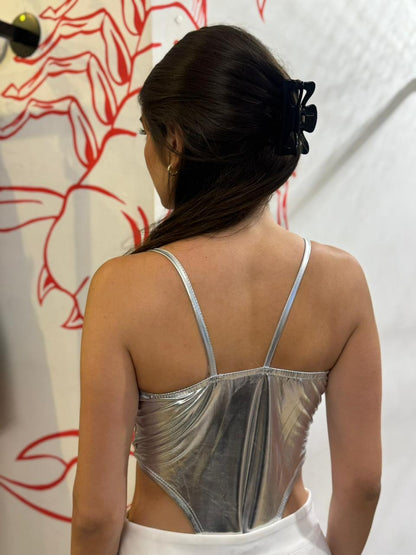 Body Cavado Metalizado Prata