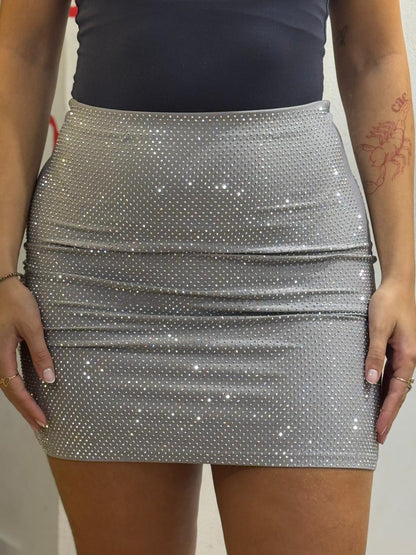 Saia Prata com Strass