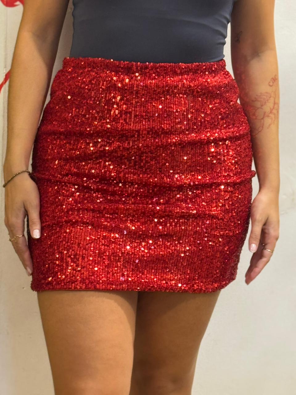Saia de Paetê Vermelha