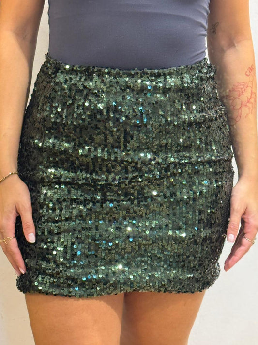 Saia de Paetê Verde Musgo