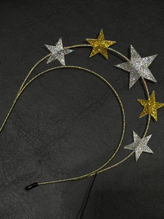Tiara de Estrelas Douradas e Prata
