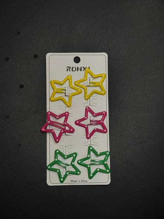 Kit com 6 Presilhas grandes&nbsp; Estrelas Coloridas