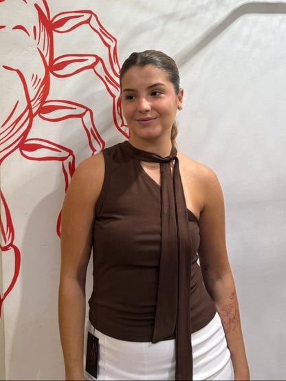 Cropped Amarração no Pescoço Marrom