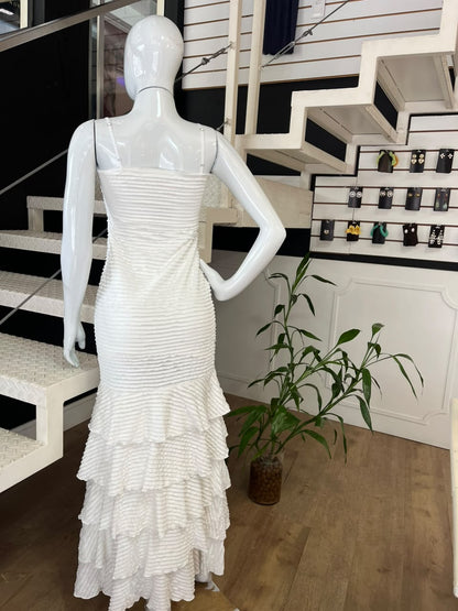 Vestido Longo Com Camadas Malha Fru-Fru