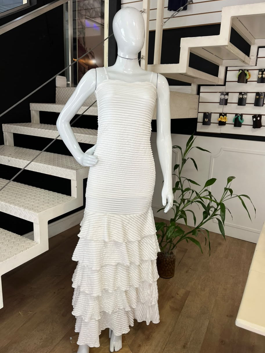 Vestido Longo Com Camadas Malha Fru-Fru