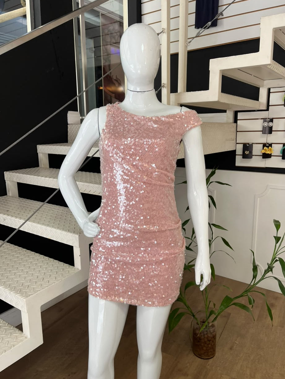Vestido Assimétrico Paetê De Malha