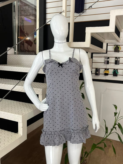 Vestido Xadrez Com Coração P&B