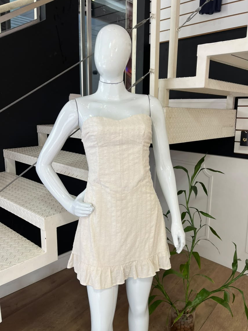 Vestido Areia Tomara que Caia com Babado
