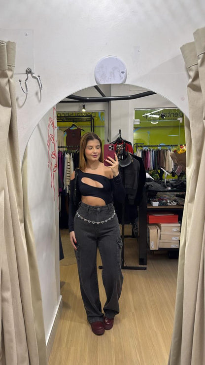 Calça cargo jeans estonado