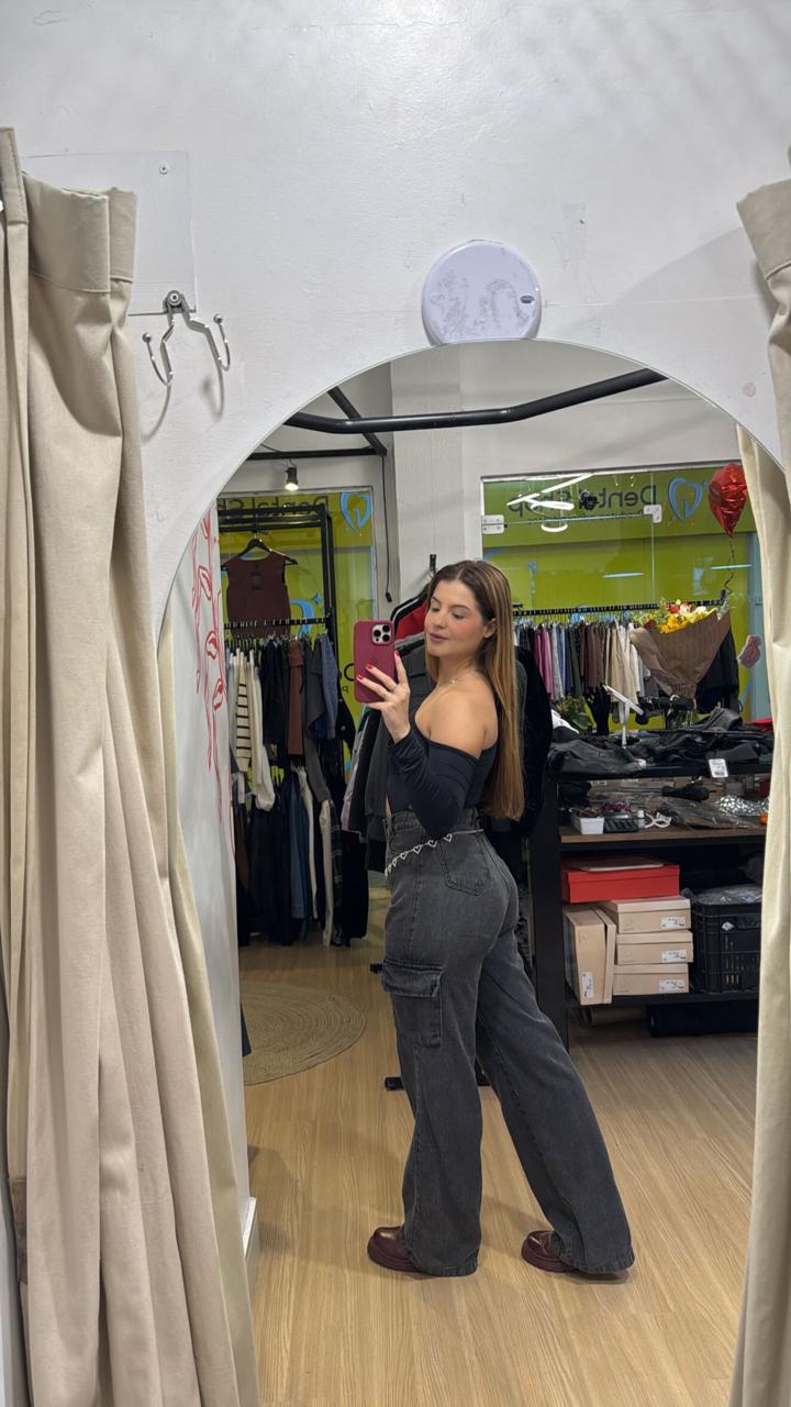 Calça cargo jeans estonado