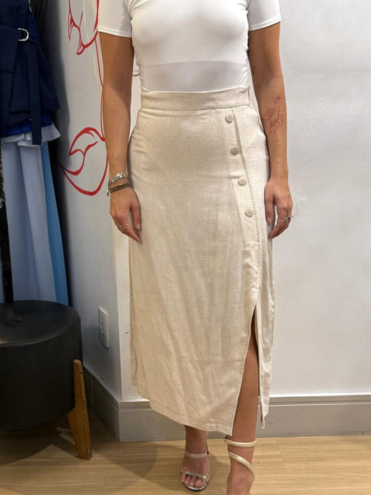 Saia linho com botões