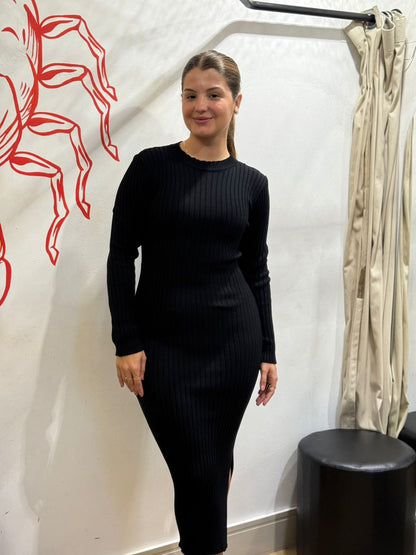 Vestido manga longa tricot midi