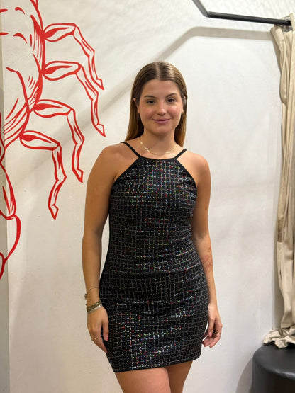 Vestido tubinho com strass colorido