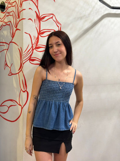 Blusa jeans com lastex