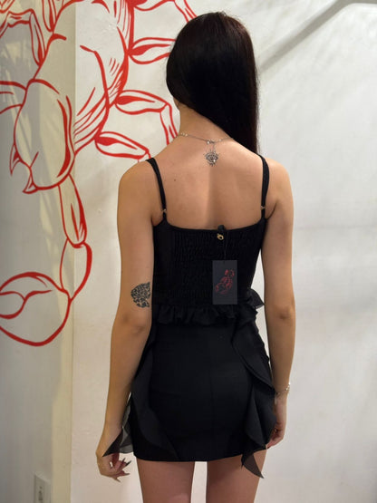 Cropped brilhoso com babados longos