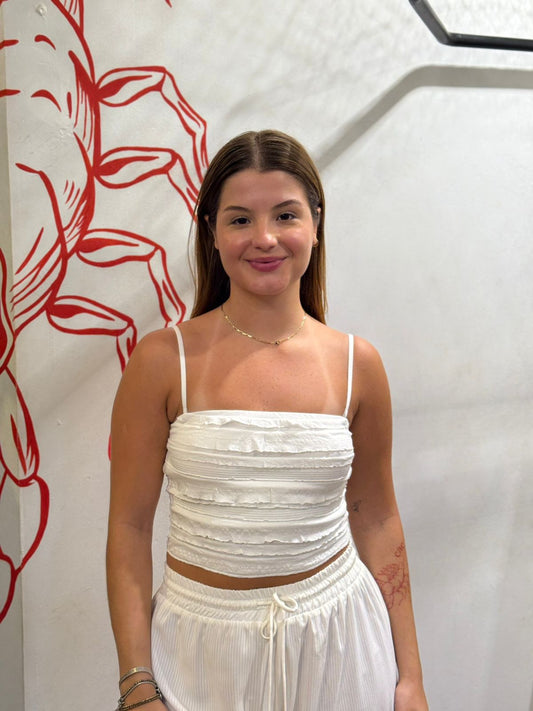 Cropped Basico Com Babados Branco