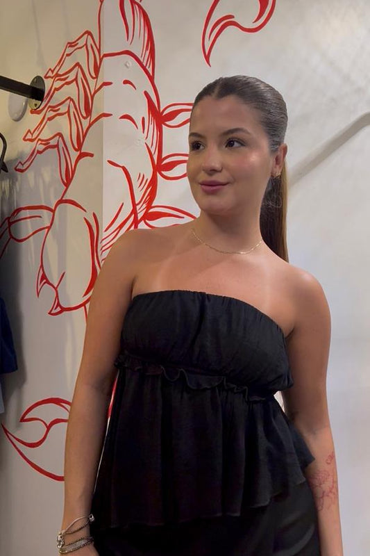 Blusa Assimétrica Sem Manga Com Franzidos