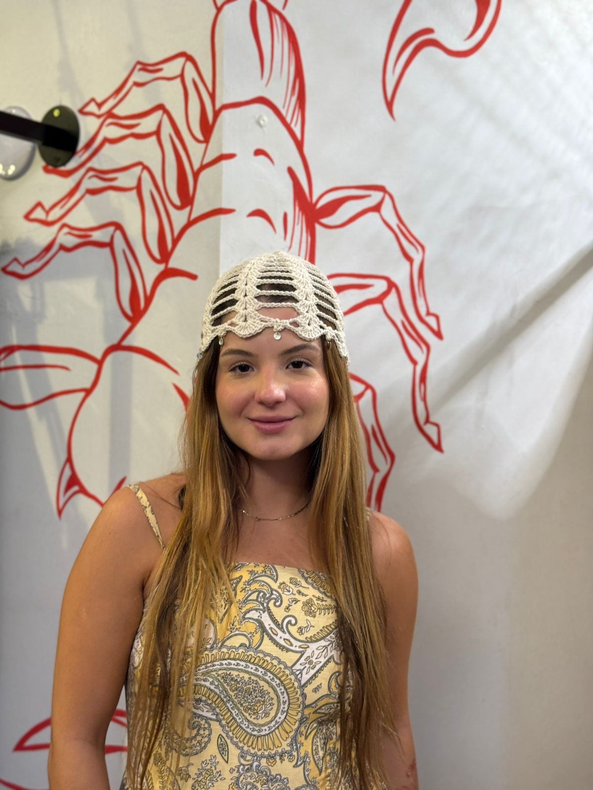 Touca de Crochê Off White com Pérolas