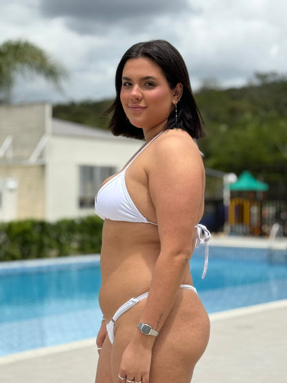 Biquíni Cortininha  Branco com Calcinha Fio Duplo