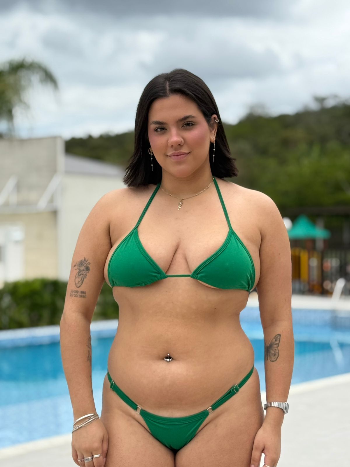 Biquíni Cortininha Verde com Calcinha Fio Duplo