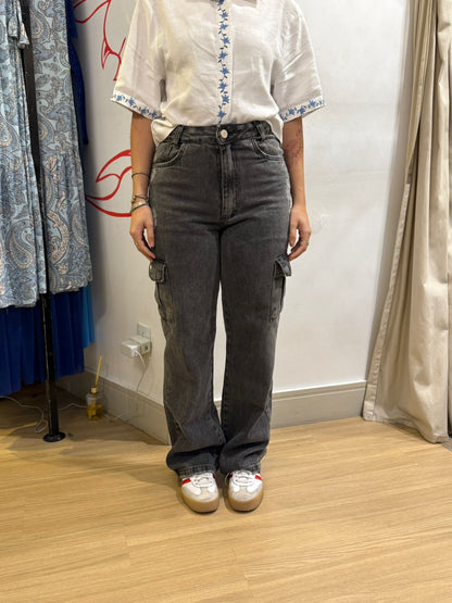 Calça cargo jeans estonado