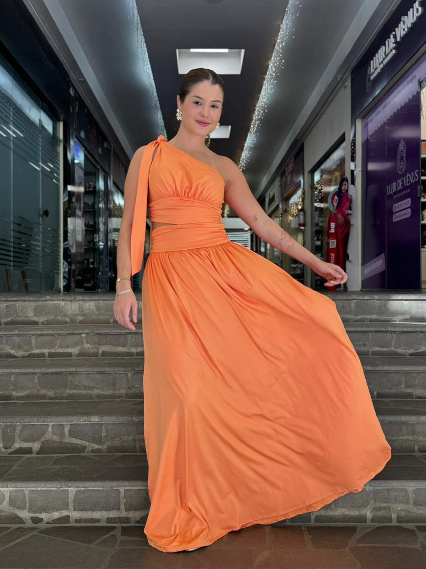 Vestido Laranja Um Ombro Só