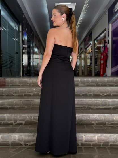 Vestido Preto Longo Tomara que Caia com Alça Removível