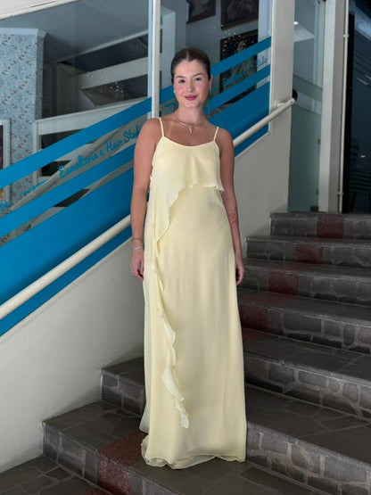 Vestido Amarelo Manteiga com Babados