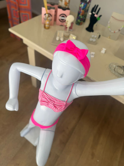 Biquíni Infantil Pink com Listras e Laço + Faixinha