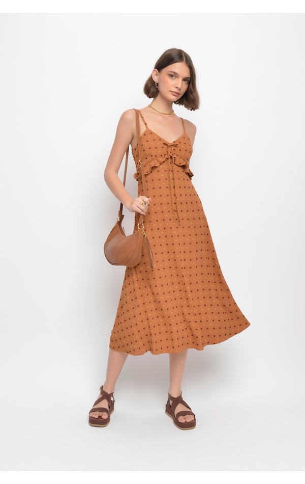 Vestido Midi Em Poá Relevo